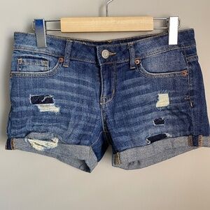 Aeropostale Midi Women's Denim Rolled Hem‎ Ripped Jean Shorts Size 2